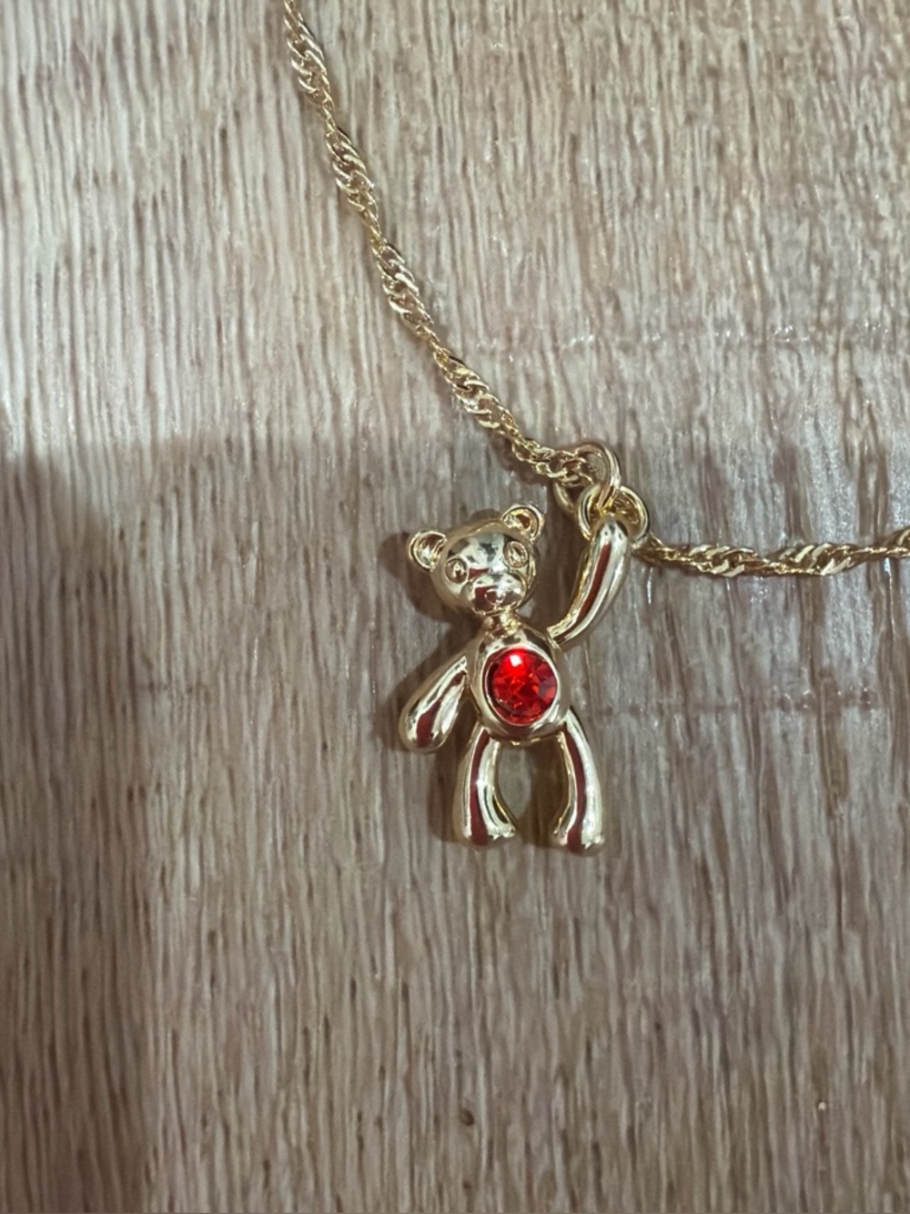 NEW🧸Gold Teddy Bear Pendant Necklace with Red Gem